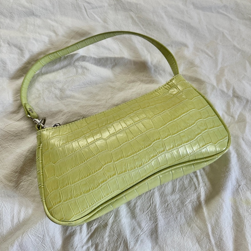 Green Faux Croc Leather Shoulder Bag